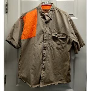 Mossy Oak Men's Size Large Tan Button Up Orange Pad Shooter Shirt